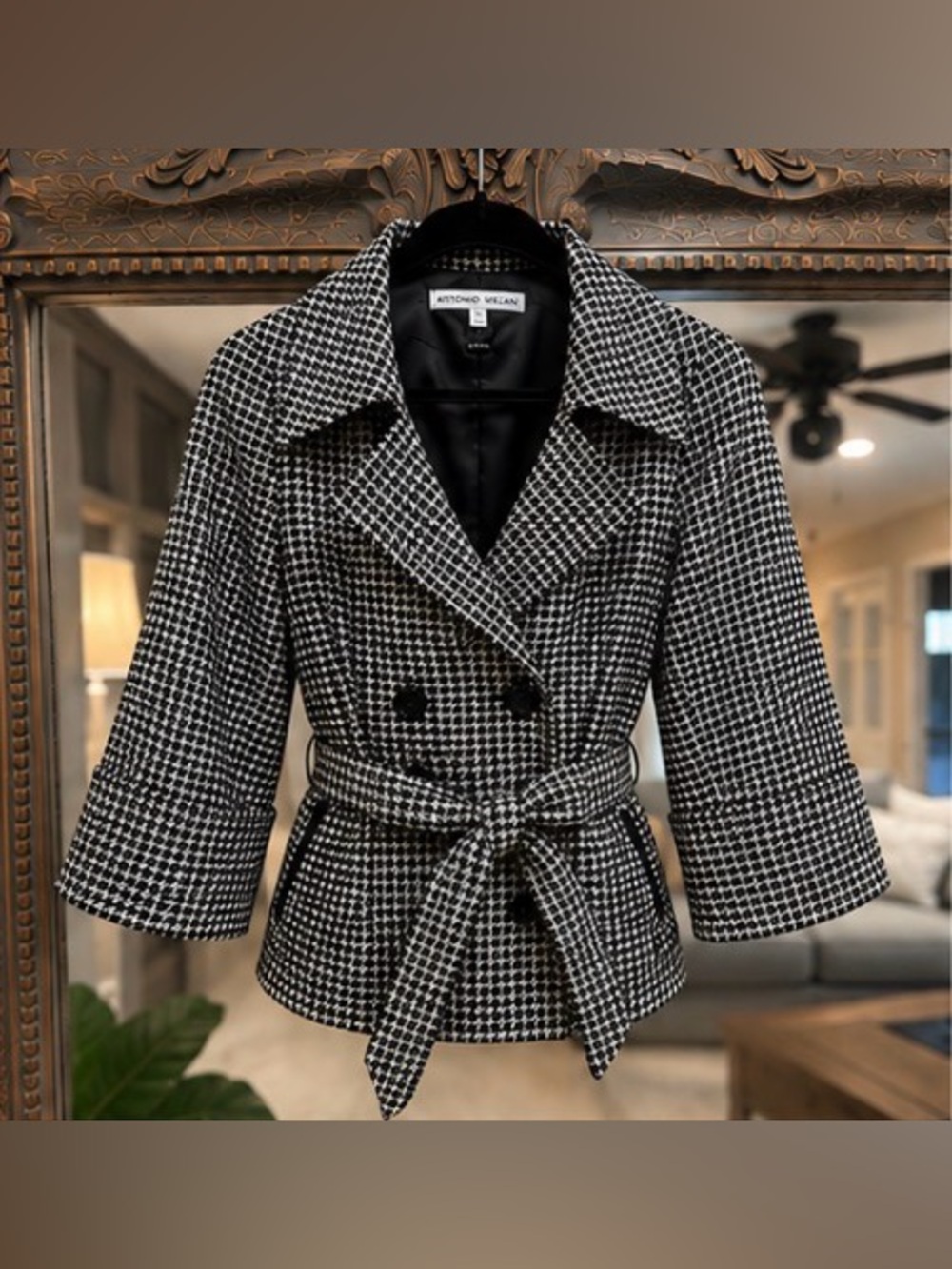 Antonio Melani Black & White Houndstooth Short Belted Jacket – Size 10